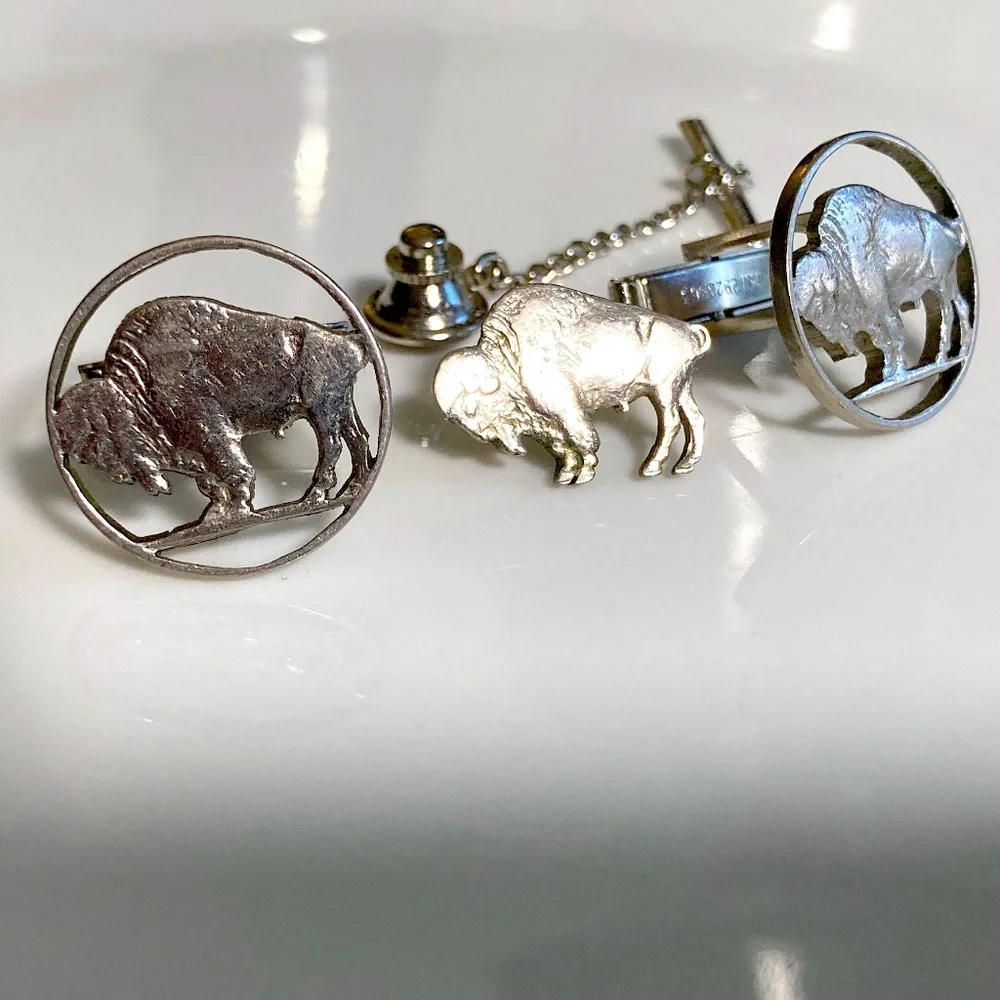 Buffalo Nickel Cut-Out Cufflinks + Tie Pin